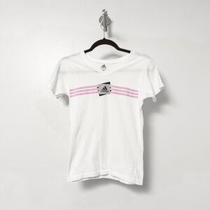 Adidas 100%‎ Cotton V Neck Short Sleeve Tee Shirt White Purple Medium